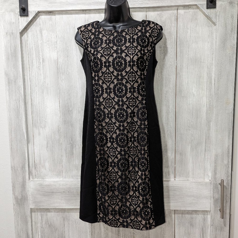 LONDON STYLE Collection Black and Cream Lace Front Dress Size 4